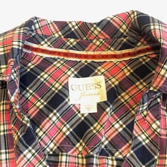 Guess Jeans Plaid Fitted Western Button Shirt + Size Medium - Picture 7 of 9